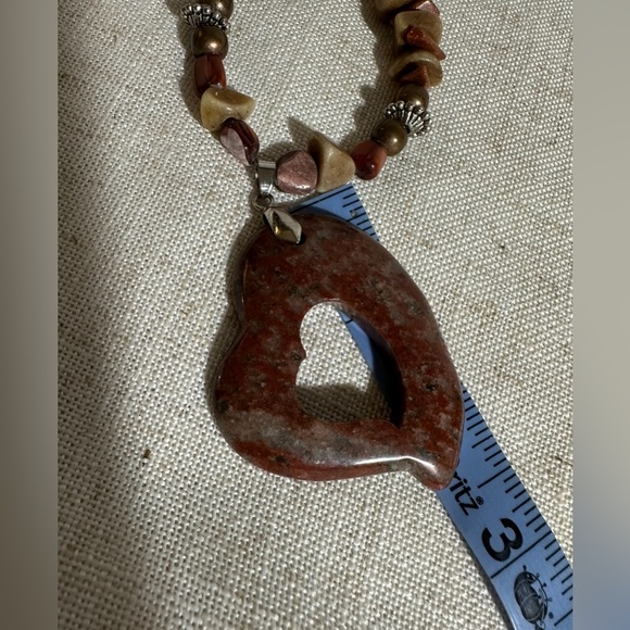 Red Sesame Jasper Gemstone Goldstone Large Heart Pendant Necklace Boho Chunky - Picture 10 of 11